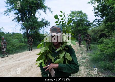 Sagaing, Myanmar. 05 juillet 2025. Les recrues du bataillon 12 des Forces de défense populaire participent à un cours de formation militaire de base dans le district de Shwebo dans la région de Sagaing, au Myanmar. (Photo de Thu Myae/SOPA images/SIPA USA) crédit : SIPA USA/Alamy Live News Banque D'Images