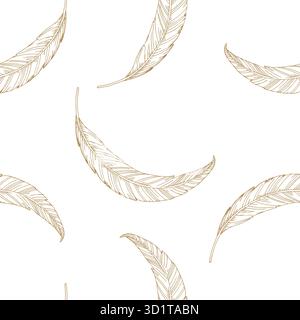 Modèle sans couture de plumes dans une couleur beige. Illustration faite à la main style encre vectorielle. Pour la conception d'emballage, les cartes, la couverture, les impressions, les étiquettes de produit et Illustration de Vecteur