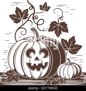 Illustration d'art vectorielle de sculpture de citrouille d'Halloween pour l'illustration de projet de conception saisonnière d'automne Illustration de Vecteur