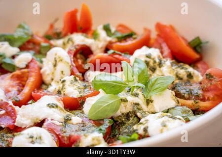 Salade de fromage Burrata avec tomates et basilic Banque D'Images