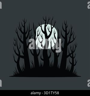 Illustration vectorielle de forêt d'halloween effrayante avec la conception de silhouette de chauves-souris et d'arbres pour l'art de saison d'halloween 100 Illustration de Vecteur
