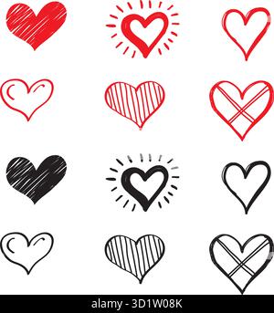 Heart Doodles collection vectorielle de coeurs dessinés à la main pour la saint-valentin et l'ensemble de conceptions d'amour Illustration de Vecteur