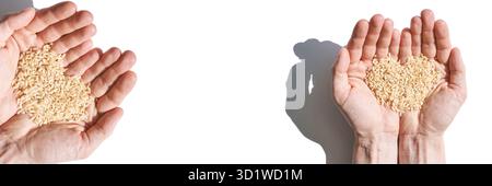 Un tas de riz en forme de cœur, symbolisant l'amour, l'unité et l'espoir. Les grains, divers Banque D'Images