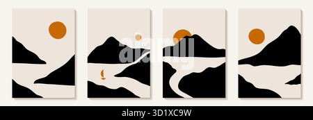 Art abstrait montagne noir et blanc style moderne. Fond graphique d'art moderne. Fond géométrique abstrait. Paysage abstrait Illustration de Vecteur