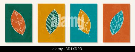 Fond d'art abstrait minimaliste créatif dessiné à la main. Illustrations esthétiques modernes. feuilles linéaires de style doodle Illustration de Vecteur