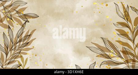 Fond d'art abstrait peint à la main minimaliste créatif avec tache d'aquarelle et plantes florales Doodle Scribble dessinées à la main Illustration de Vecteur