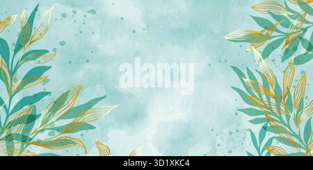 Fond d'art abstrait peint à la main minimaliste créatif avec tache d'aquarelle et plantes florales Doodle Scribble dessinées à la main. Décoration murale design Illustration de Vecteur