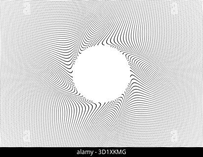 Le motif abstrait de points repoussés forme un vide circulaire, ressemblant à des ondes sonores ou à un effet d'émetteur, idéal pour la technologie, la science ou l'illustration vectorielle d'arrière-plans modernes Illustration de Vecteur