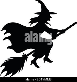 Flying Witch on Broomstick Black Silhouette Vector icône pour Spooky Halloween designs Illustration de Vecteur