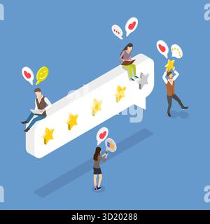 Illustration plate isométrique 3D de Five Stars Rating, évaluation de l'avis des clients illustration plate isométrique 3D de Five Stars R. Banque D'Images