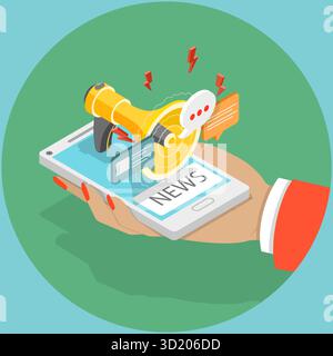 Illustration plate isométrique 3D de la page Web des nouvelles, articles en ligne illustration plate isométrique 3D de la page Web des nouvelles, article en ligne Banque D'Images