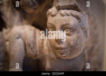 Capitales de l'Hôpital de Sant Nicolau, 13ème siècle, sculpture sur marbre, ancien Hôpital de San Nicolau à Barcelone, MNAC, Barce Banque D'Images