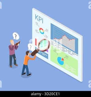 Illustration plate isométrique 3D de KPI comme indicateur clé de performance, mesures de Business Intelligence 3D Isométrique Flat Illustrati Banque D'Images