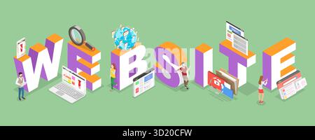 Illustration plate isométrique 3D du concept de site Web, développement CMS illustration plate isométrique 3D du concept de site Web, CMS DEVE Banque D'Images