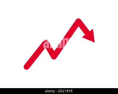 Flèche rouge pointant vers le bas représentant la baisse de perte ou vecteur de tendance négative isolé sur fond blanc parfait pour le marché de graphique d'affaires de finance Illustration de Vecteur