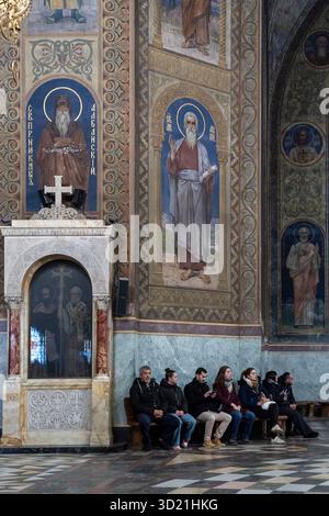 Peinture murale religieuse, cathédrale Alexandre Nevsky, Sofia, République de Bulgarie, Europe Banque D'Images
