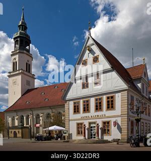 Église de ville et ancien hôtel de ville, pignon sud avec pilori, Stechbahn, celle, basse-Saxe, Allemagne, Europe Banque D'Images