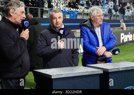 Paris, France. 29 octobre 2025. Nicolas de Tavernost, PDG de LFP Media, et Fabrice Herrault, directeur général du Paris FC, assistent au match McDonald's de Ligue 1 entre Paris FC et Lyon au stade Jean Bouin le 29 octobre 2025 à Paris, France. Photo par JMP/ABACAPRESS.COM crédit : Abaca Press/Alamy Live News Banque D'Images