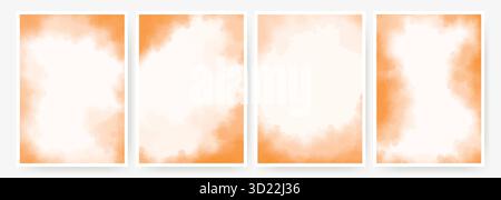 Définissez des modèles d'aquarelle orange d'automne. Arrière-plans d'automne avec des éclaboussures chaudes abstraites. Des mises en page de collection avec des traits de peinture pour créer une ambiance automnale Illustration de Vecteur