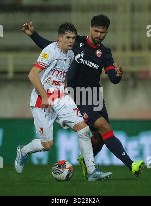 Nis, Serbie. 26 octobre 2025. Stefan Nikolic de Radnicki pendant le match de football serbe de Superligue entre Crvena Zvezda (Red Star) et Radnicki Nis on Banque D'Images