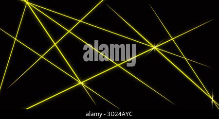 Faisceaux laser jaunes croisés, bandes lumineuses. Vecteur abstrait sur fond noir Illustration de Vecteur