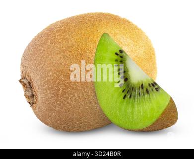Kiwi entier et une tranche verte isolé. Kiwis avec chemin de détourage. Banque D'Images