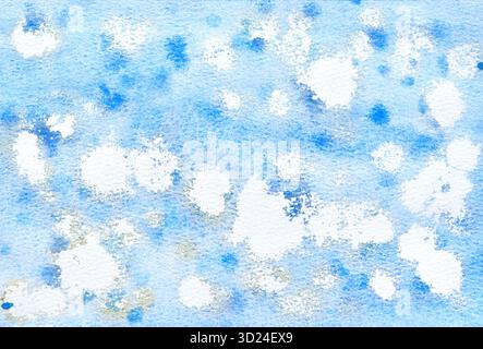 Texture aquarelle bleue abstraite avec des éclaboussures blanches et un dégradé subtil Banque D'Images