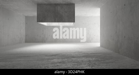 Abstrait vide, salle en béton moderne avec cellule lumineuse carrée et sol rugueux - modèle de fond intérieur industriel, illustration 3D. Banque D'Images