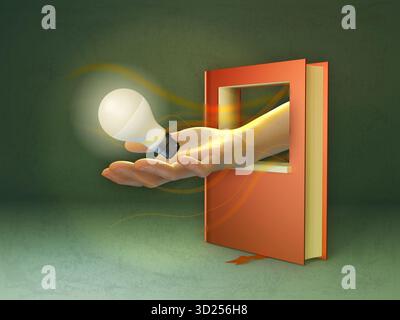 Lire des livres fait fleurir de nouvelles idées et de nouveaux horizons apparaissent. Illustration commerciale, ma propre œuvre. Banque D'Images