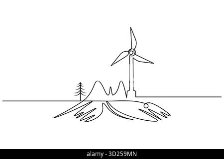 Icône d'éolienne dessin continu d'une ligne illustration vectorielle de style minimaliste Illustration de Vecteur