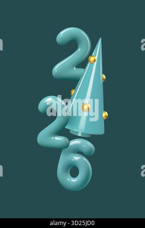 Rendu 3D des nombres turquoise 2026 Illustration de Vecteur