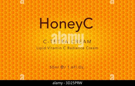 Texture de motif en nid d'abeille orange, fond hexagonal doré. Motif hexagonal de ruche pour le produit de beauté médicale naturelle Bio, emballage alimentaire Illustration de Vecteur