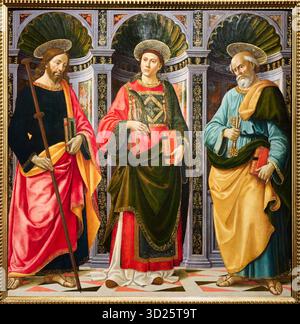 Saint Jacques le Grand, Saint Étienne et Saint Pierre, Tempera sur panneau de bois, 1493, DOMENICO BIGORDI connu sous le nom de il GHIRLANDAIO (Firenze, 1449-1494), AC Banque D'Images