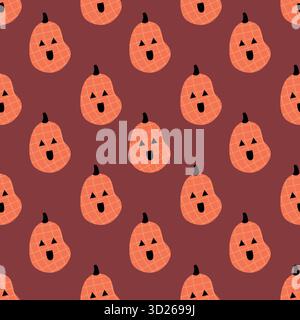 Motif sans couture de citrouille d'Halloween dessiné à la main, joli fond de lanterne Jack O d'automne Illustration de Vecteur