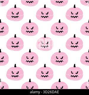 joli motif sans couture de citrouille rose en colère d'halloween sur fond blanc Illustration de Vecteur