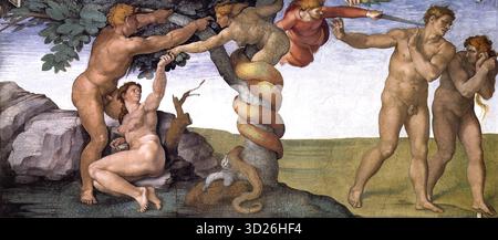 Chapelle Sixtine, fresque Michel-Ange, date 1509 fruit interdit Adam et Eve Banque D'Images