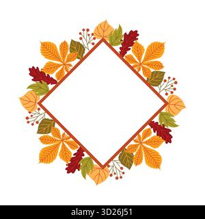Cadre botanique d'automne avec des feuilles colorées Illustration de Vecteur