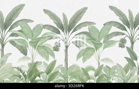 Aquarelle Tropical Palm Leaves fond | Botanical Jungle mural pour décoration murale et design d'intérieur Banque D'Images