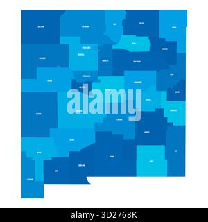 Nouveau Mexique, NM - carte politique détaillée de l'état américain. Carte administrative divisée en comtés. Carte bleue avec étiquettes de nom de comté. Illustration vectorielle Illustration de Vecteur