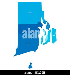 Rhode Island, RI - carte politique détaillée de l'état américain. Carte administrative divisée en comtés. Carte bleue avec étiquettes de nom de comté. Illustration vectorielle Illustration de Vecteur