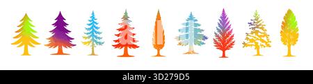 Collection d'arbres de Noël. Illustration vectorielle colorée. Dessiné à la main. Pas ai, illustration vectorielle. Illustration de Vecteur