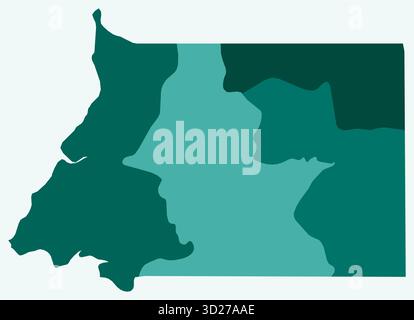 Carte de Guinée équatoriale avec les régions. Juste une carte de frontière de pays simple avec division de région. Palette de couleurs sarcelle. Illustration de Vecteur