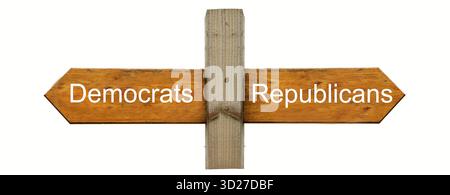 Un panneau conceptuel indiquant les démocrates à gauche et les républicains à droite Banque D'Images