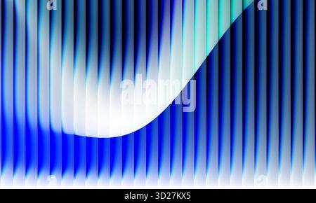 Fond abstrait côtelé effet verre bleu avec rayures translucides et effet brillant. Illustration de haute qualité Banque D'Images