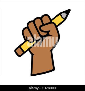 Raised Fist Holding Pencil – icône vectorielle pour l'activisme de l'éducation et la conception de l'autonomisation Illustration de Vecteur