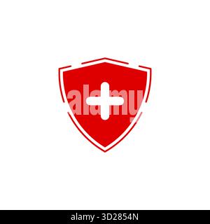 Bouclier rouge avec croix blanche plus icône symbolisant la sécurité des soins de santé et la conception de vecteur de protection isolé sur fond blanc parfait pour le médical Illustration de Vecteur