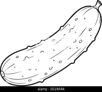 Couleur noir et blanc concombre page, contour végétal pour les enfants Illustration de Vecteur
