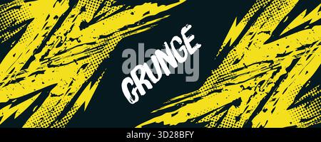 Fond de sport grunge avec des traits de pinceau jaunes et fond noir avec un style demi-ton. Pour les éléments de conception de bannière sportive ou d'affiche Illustration de Vecteur