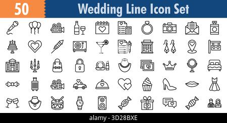 Icône de mariage définie dans le style Minimilist Outline et ensemble d'icônes à la mode Illustration de Vecteur