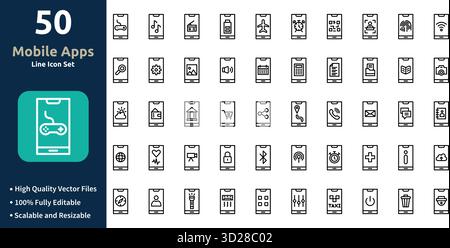 Icône d'applications mobiles définie dans le style contour Minimilist et icône tendance définie Illustration de Vecteur